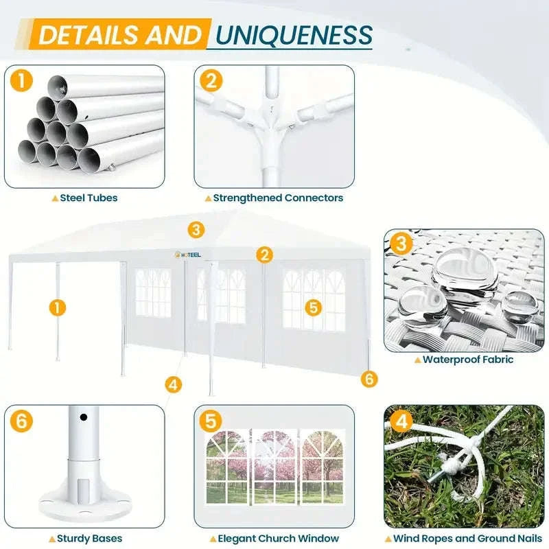 Outdoor Party Tent Canopy with Removable Sidewalls-White / 10x30ft / United States