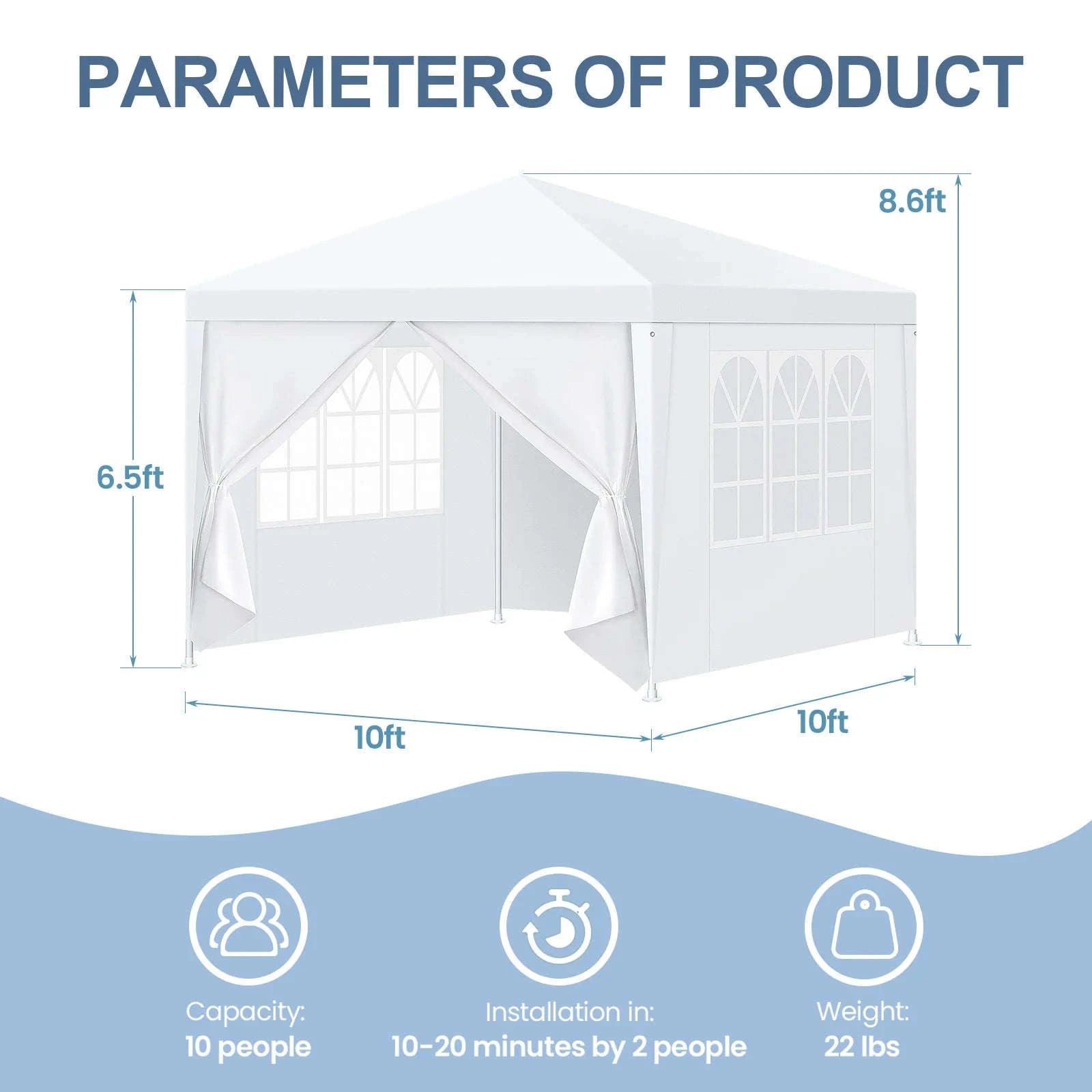 Outdoor Party Tent Canopy with Removable Sidewalls-White / 10x30ft / United States
