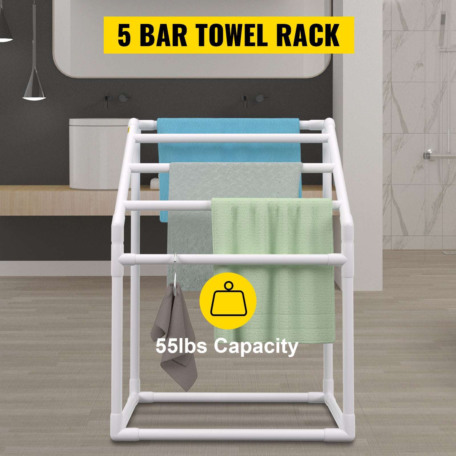 Outdoor Pool Towel Rack with 5–8 Bars, PVC Freestanding Organizer-T Shape 5 Bar / United States