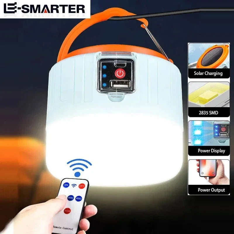 Outdoor Solar LED Camping Lights USB Rechargeable Lantern-W508Blue Remote