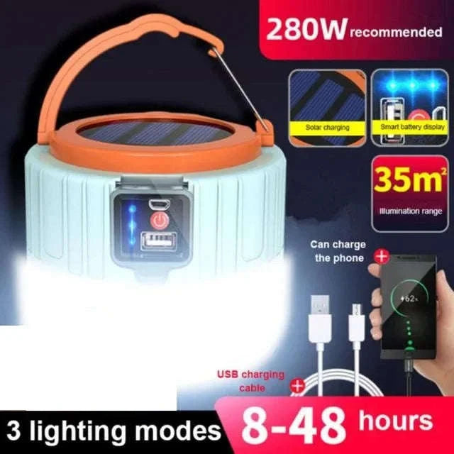 Outdoor Solar LED Camping Lights USB Rechargeable Lantern-W508Blue Remote