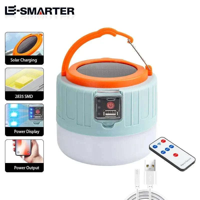 Outdoor Solar LED Camping Lights USB Rechargeable Lantern-W508Blue Remote