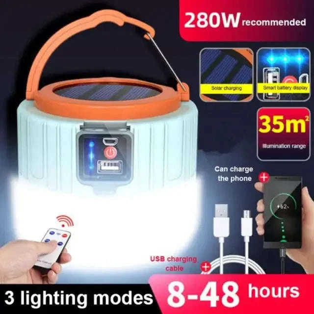 Outdoor Solar LED Camping Lights USB Rechargeable Lantern-W508Blue Remote