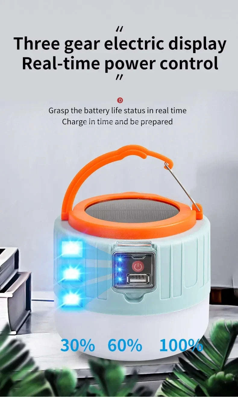 Outdoor Solar LED Camping Lights USB Rechargeable Lantern-W508Blue Remote