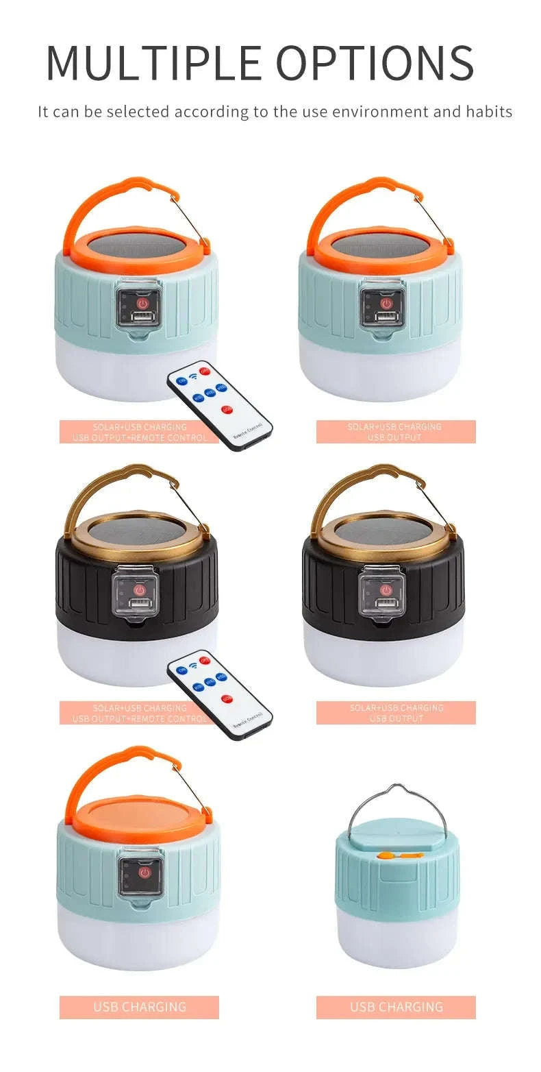 Outdoor Solar LED Camping Lights USB Rechargeable Lantern-W508Blue Remote