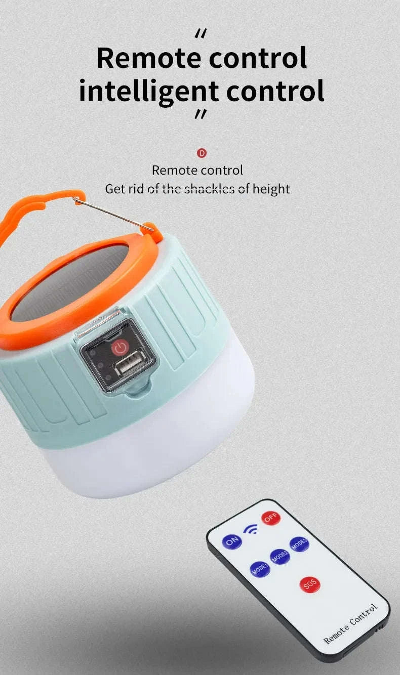 Outdoor Solar LED Camping Lights USB Rechargeable Lantern-W508Blue Remote