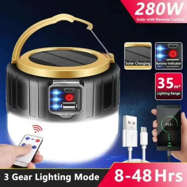 Outdoor Solar LED Camping Lights USB Rechargeable Lantern-W508Blue Remote