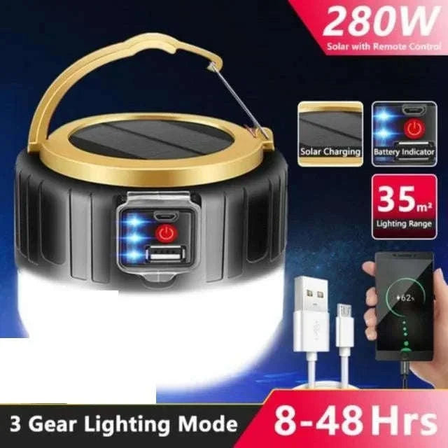Outdoor Solar LED Camping Lights USB Rechargeable Lantern-W508Blue Remote