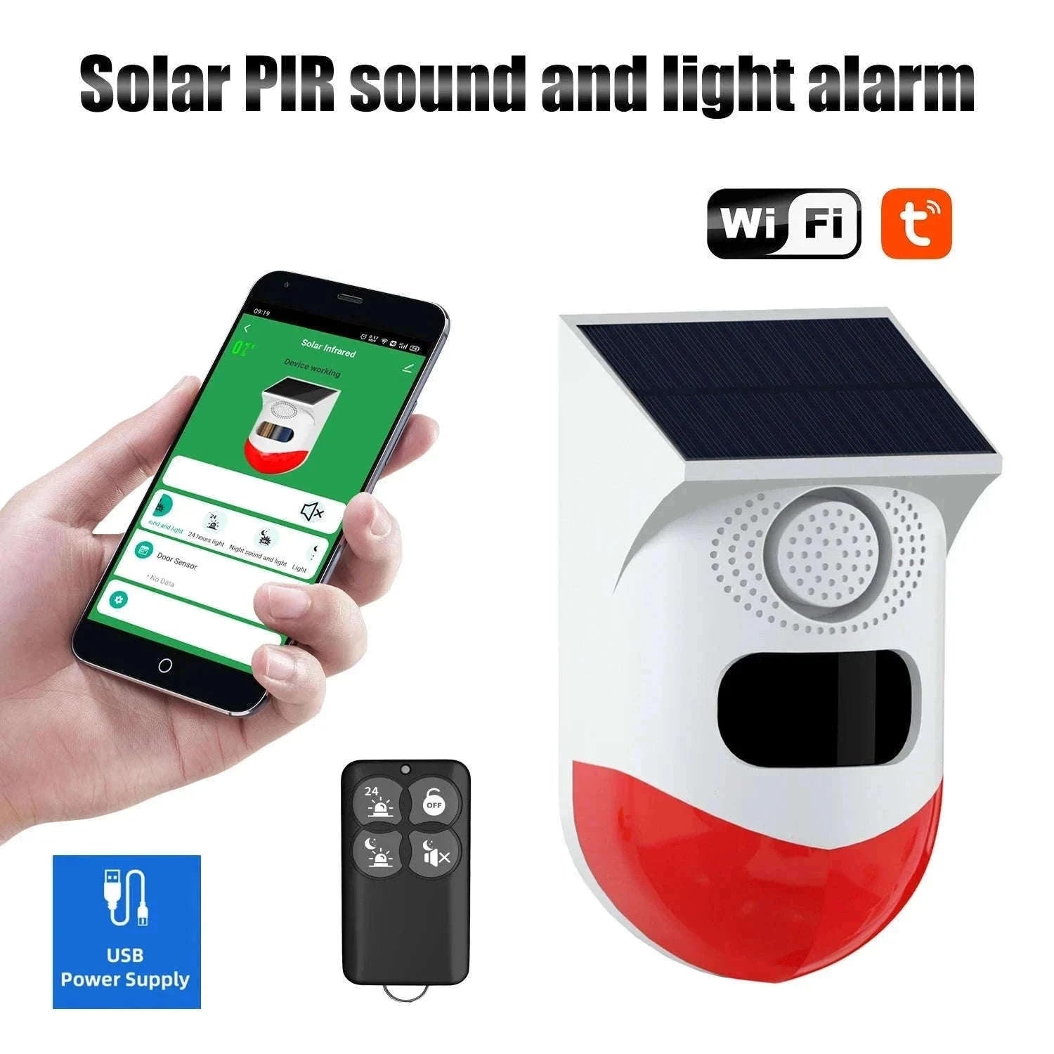 Outdoor Solar PIR Infrared Alarm with WiFi, 433MHz Options-CT80D