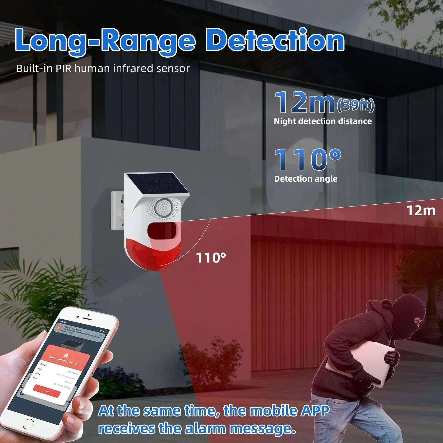 Outdoor Solar PIR Infrared Alarm with WiFi, 433MHz Options-CT80D
