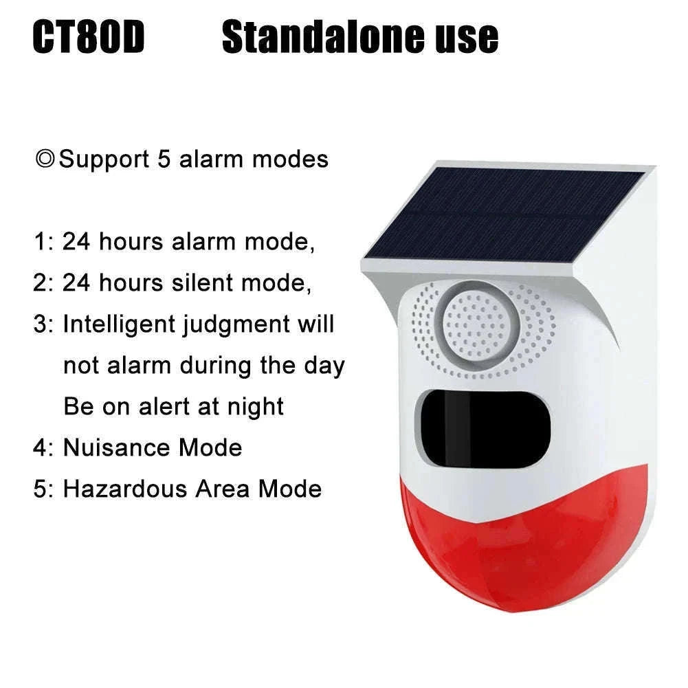 Outdoor Solar PIR Infrared Alarm with WiFi, 433MHz Options-CT80D