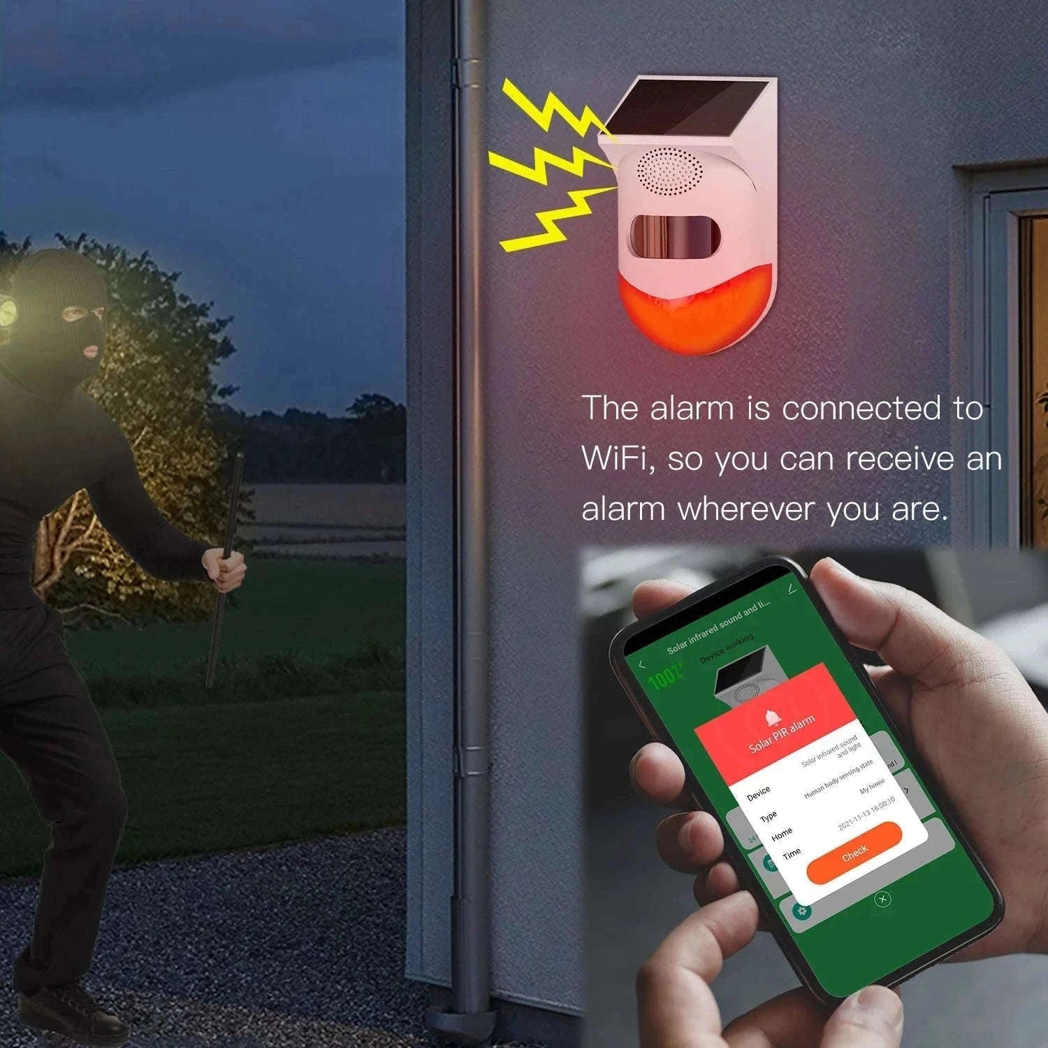 Outdoor Solar PIR Infrared Alarm with WiFi, 433MHz Options-CT80D