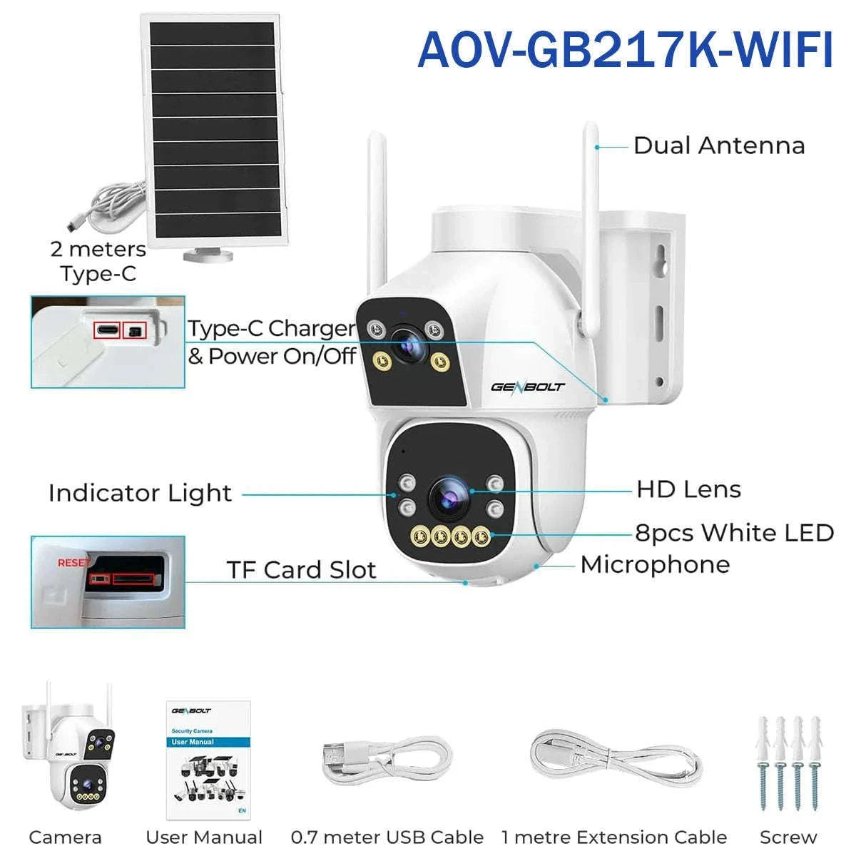 Outdoor Solar Security Camera with Dual Motion Detection and Night Vision-PIR-GB217H-WIFI / Mexico