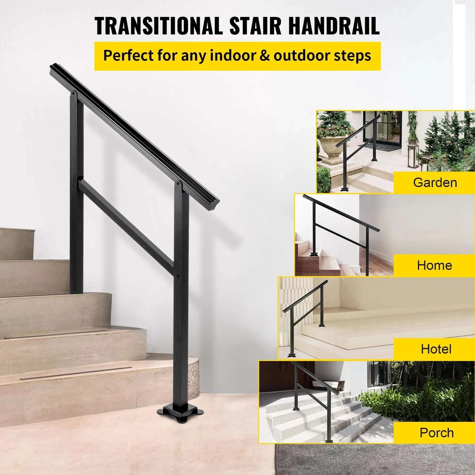 Outdoor Stair Handrail for 2–3 Steps, Adjustable Aluminum Railing-3 FT / United States