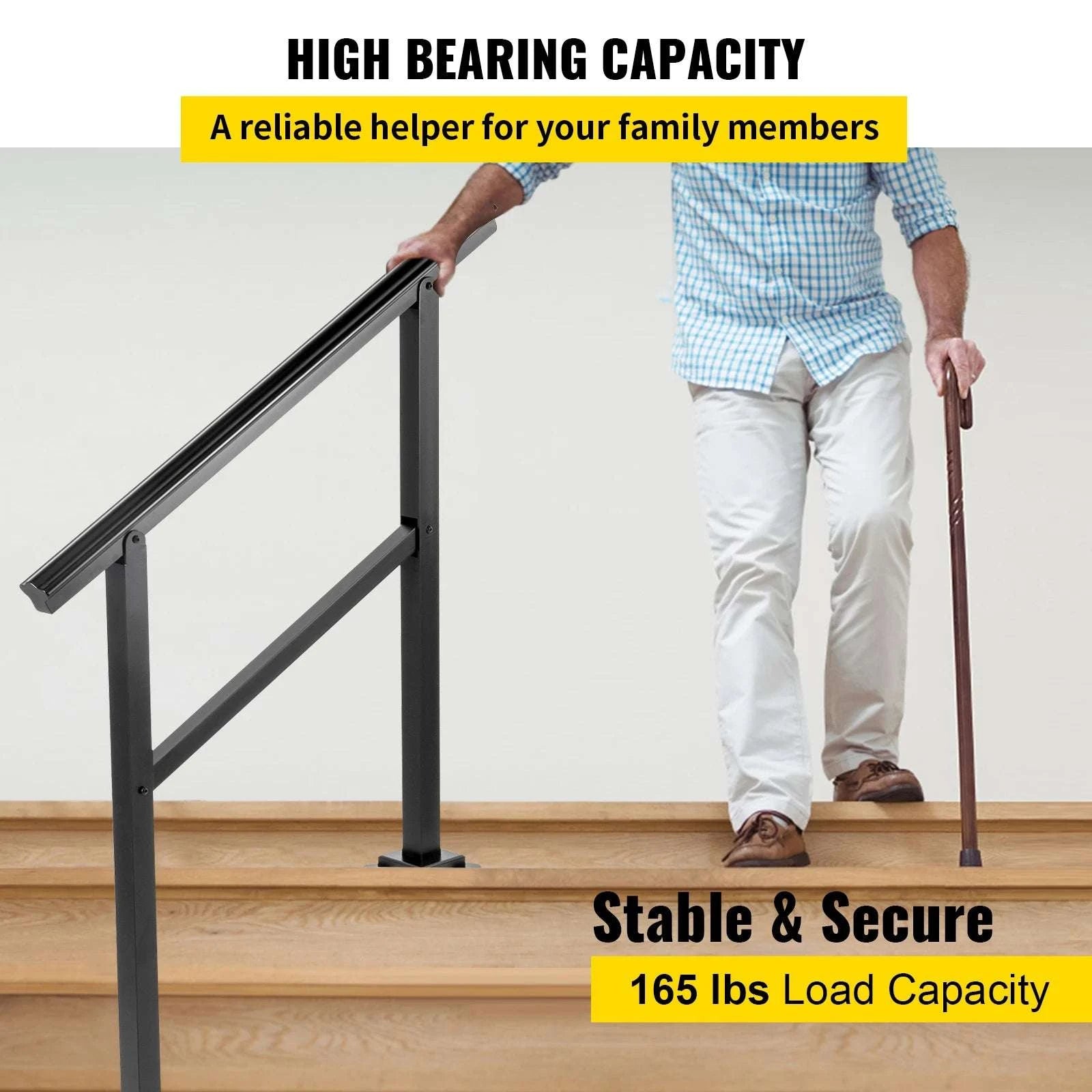 Outdoor Stair Handrail for 2–3 Steps, Adjustable Aluminum Railing-3 FT / United States