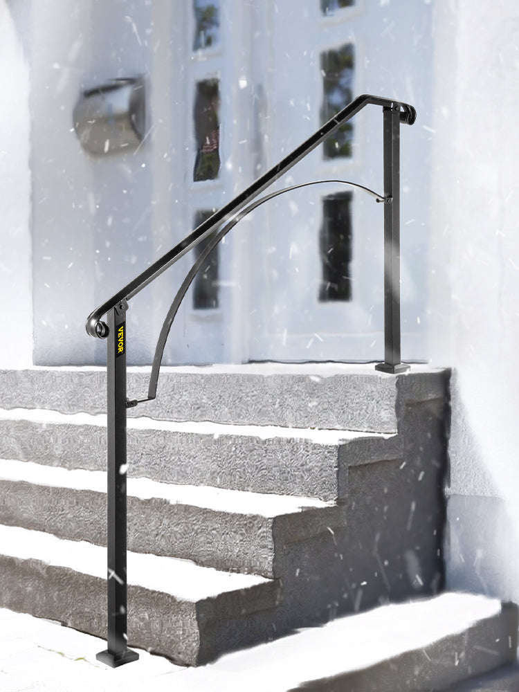 Outdoor Stair Handrail for 4 or 5 Steps, Wrought Iron, Black-4or5Steps / United States