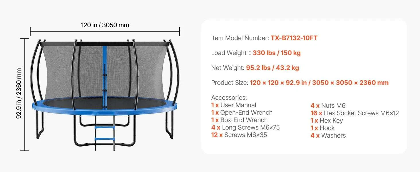 Outdoor Trampoline with Enclosure Net 8–14FT Heavy-Duty Kids Set-8FT / United States