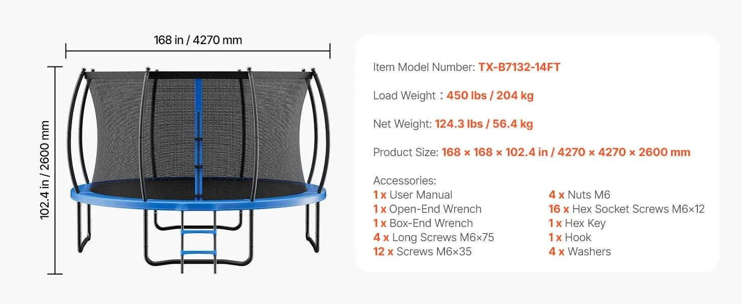 Outdoor Trampoline with Enclosure Net 8–14FT Heavy-Duty Kids Set-8FT / United States