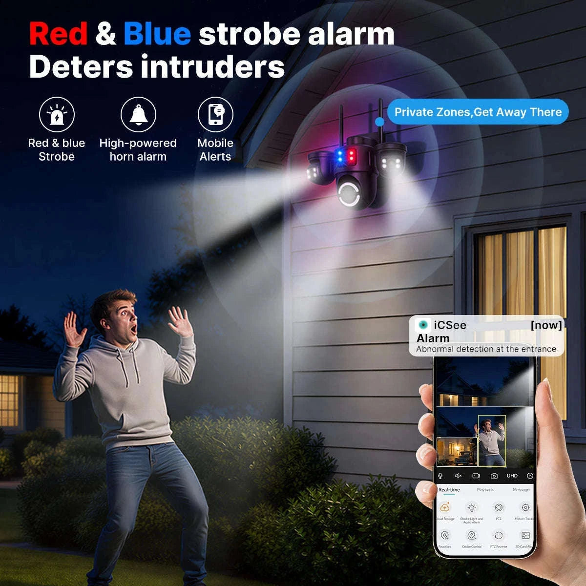 Outdoor Triple-Lens PTZ WiFi IP Camera with AI Motion Detection-Camera NO Card / EU Plug / Poland