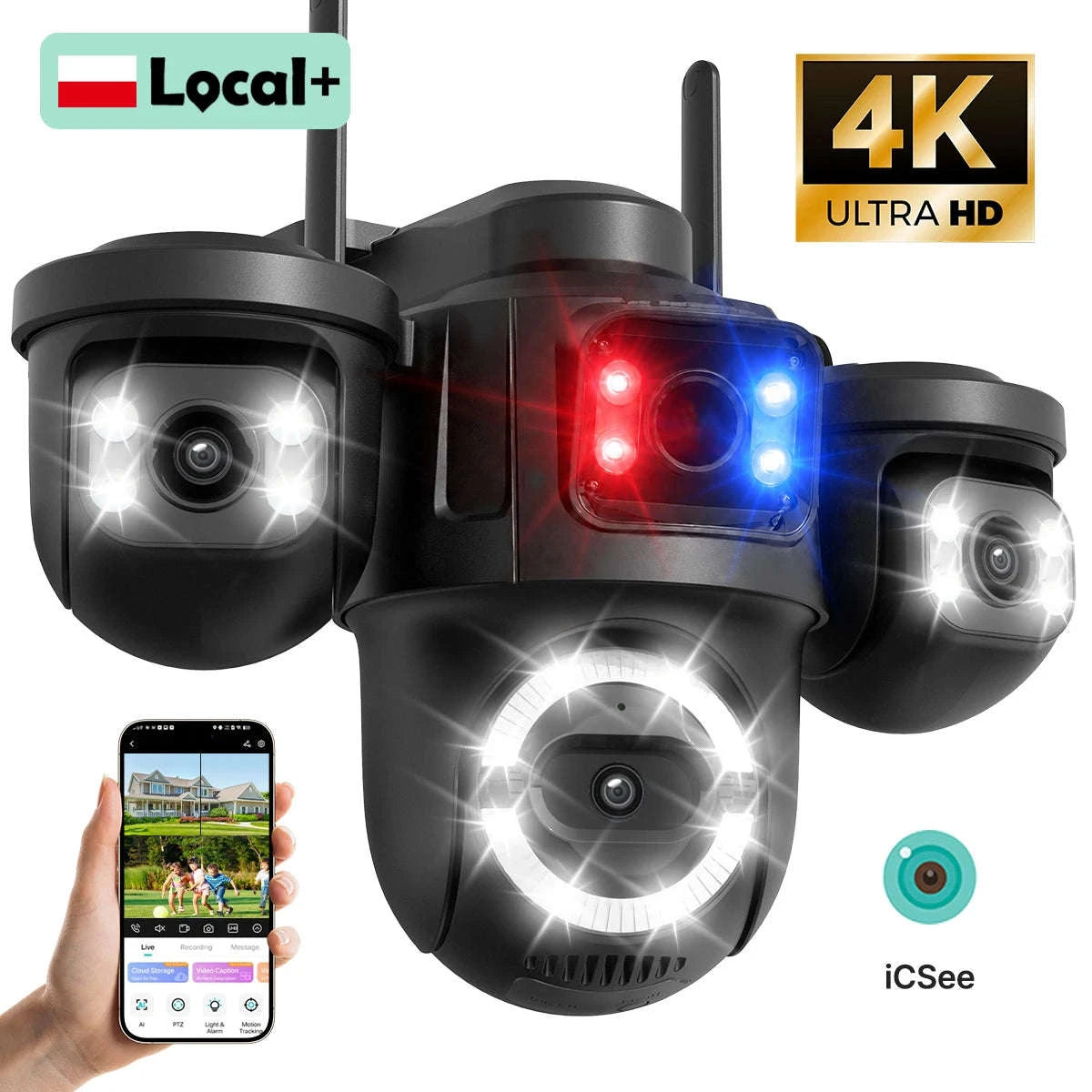 Outdoor Triple-Lens PTZ WiFi IP Camera with AI Motion Detection-Camera NO Card / EU Plug / Poland
