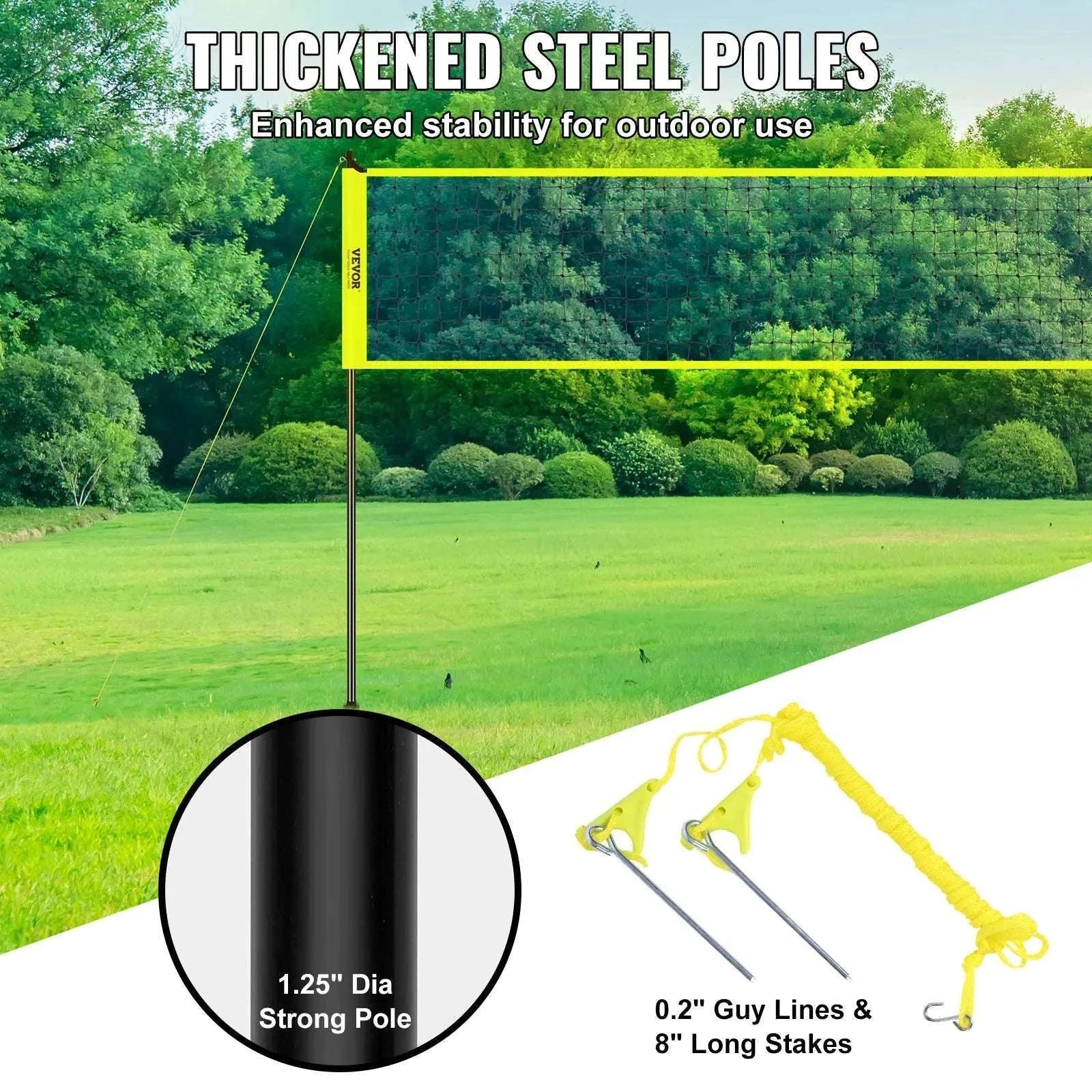 Outdoor Volleyball Net System with Adjustable Height and Steel Poles-yellow / United States