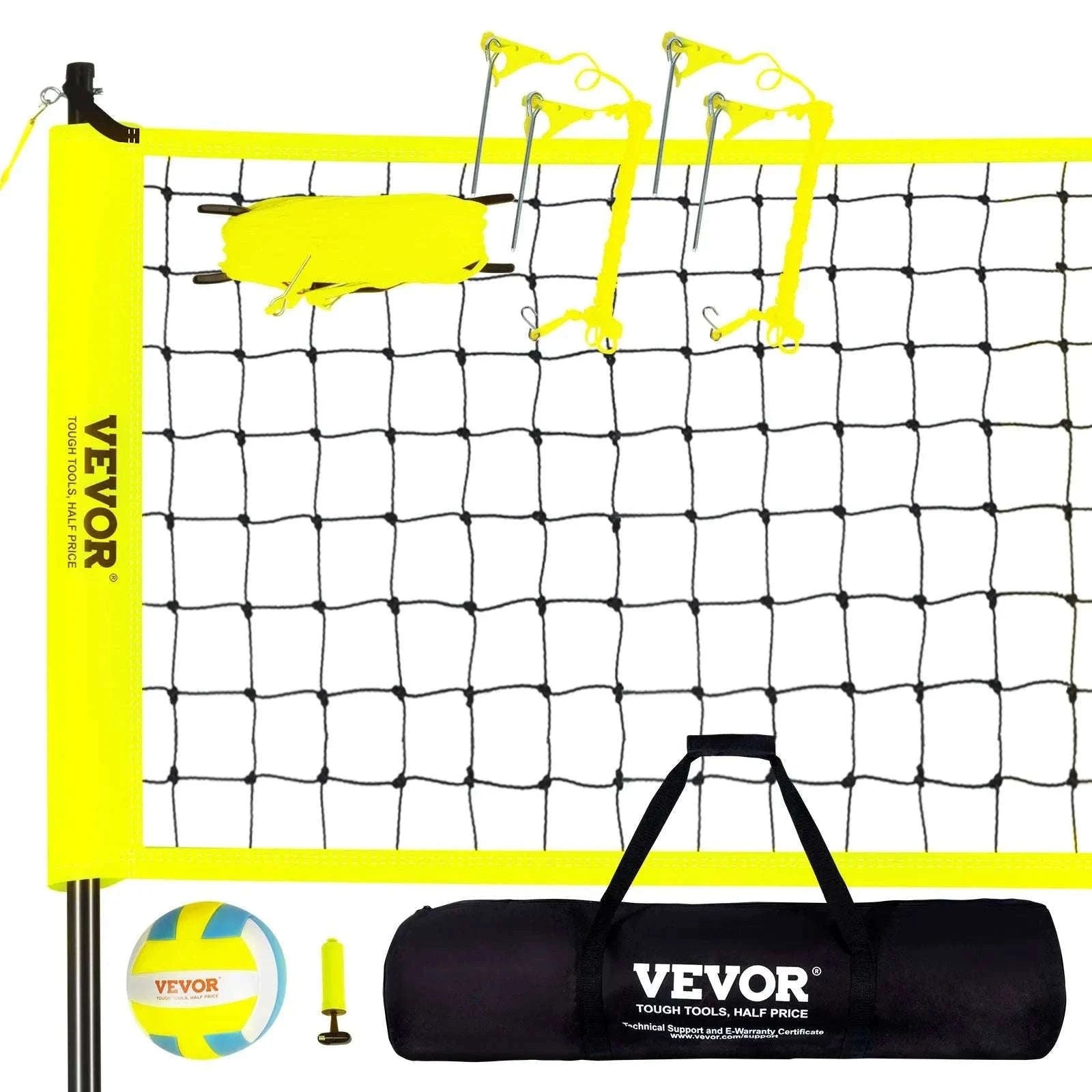 Outdoor Volleyball Net System with Adjustable Height and Steel Poles-yellow / United States