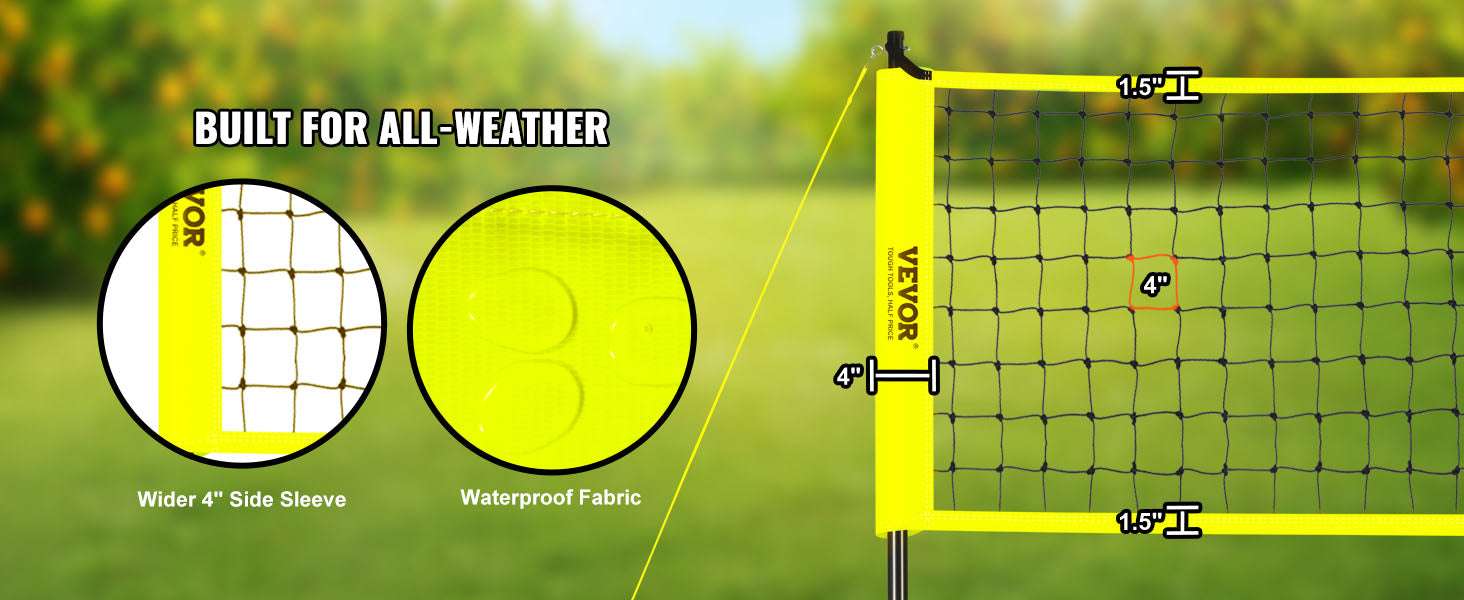 Outdoor Volleyball Net System with Adjustable Height and Steel Poles-yellow / United States