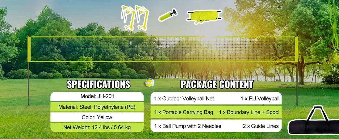 Outdoor Volleyball Net System with Adjustable Height and Steel Poles-yellow / United States