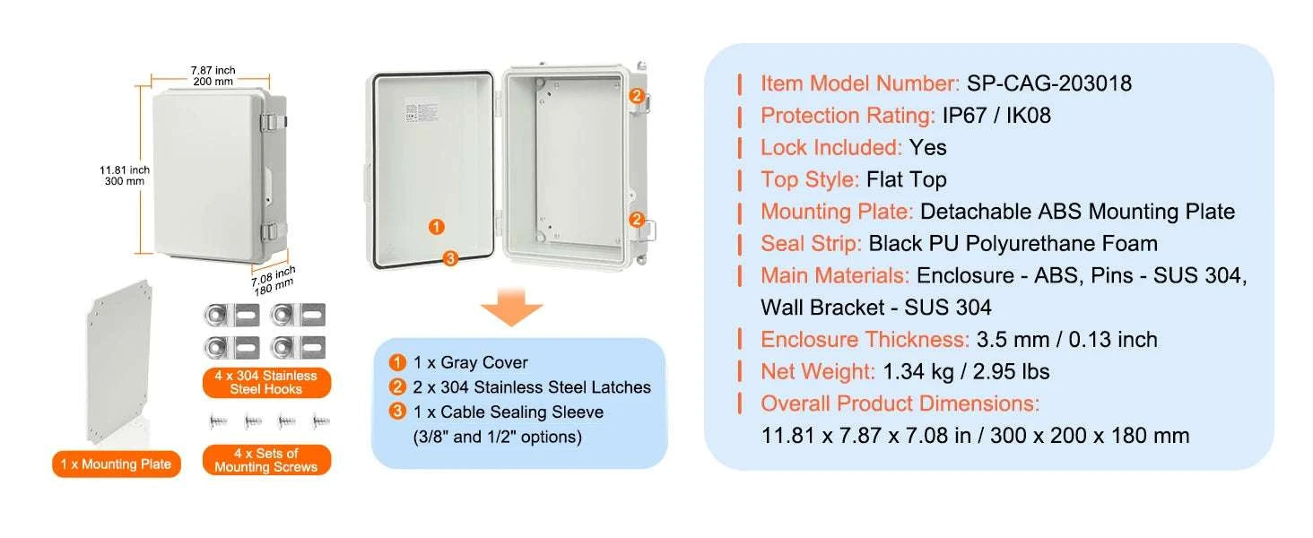 Outdoor Waterproof Electrical Junction Box IP67 ABS Enclosure-530 x 430 x 200 mm / United States