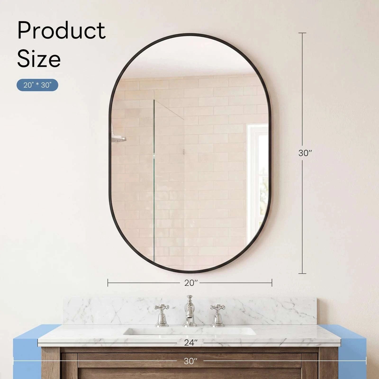 Oval Wall Mirror with Metal Frame – Modern Tempered Glass Decor-48L x 24W Gold / United States