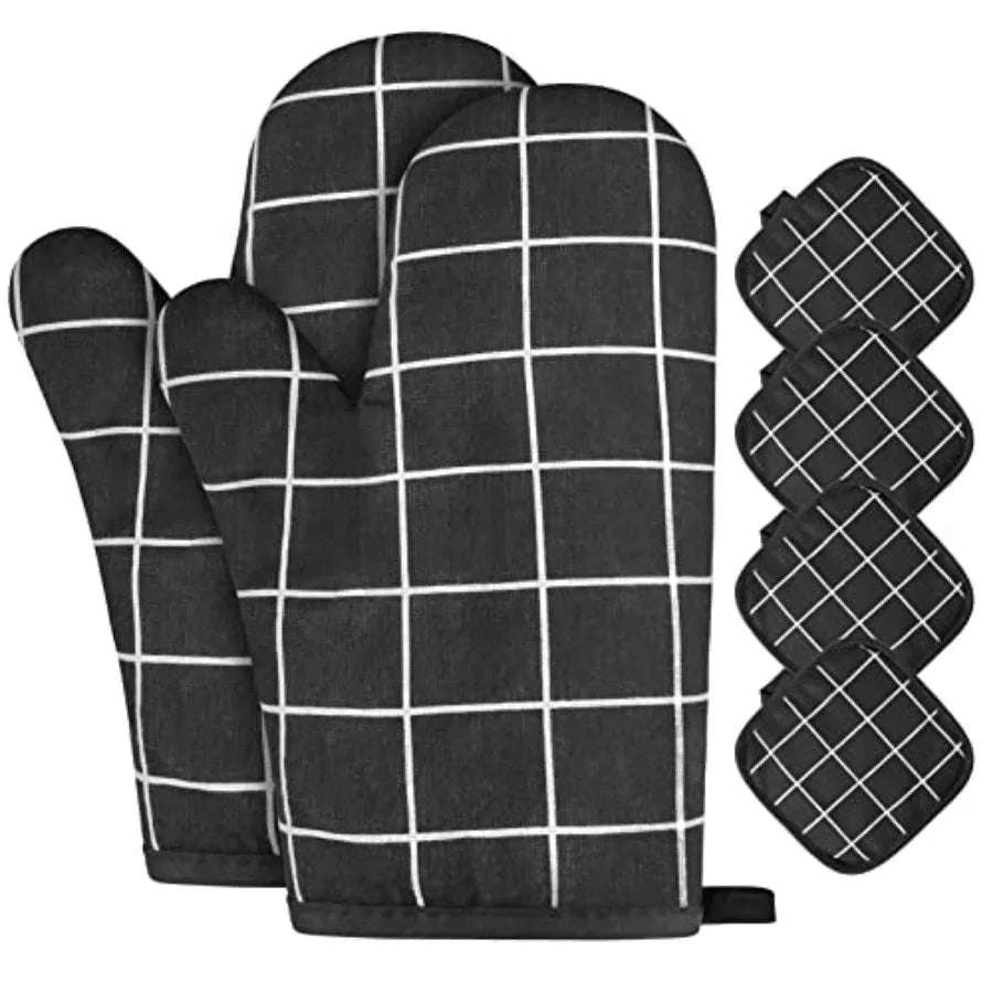 Oven Mitts and Pot Holders 6-Piece Heat Resistant Set-United States / Cotton-grey