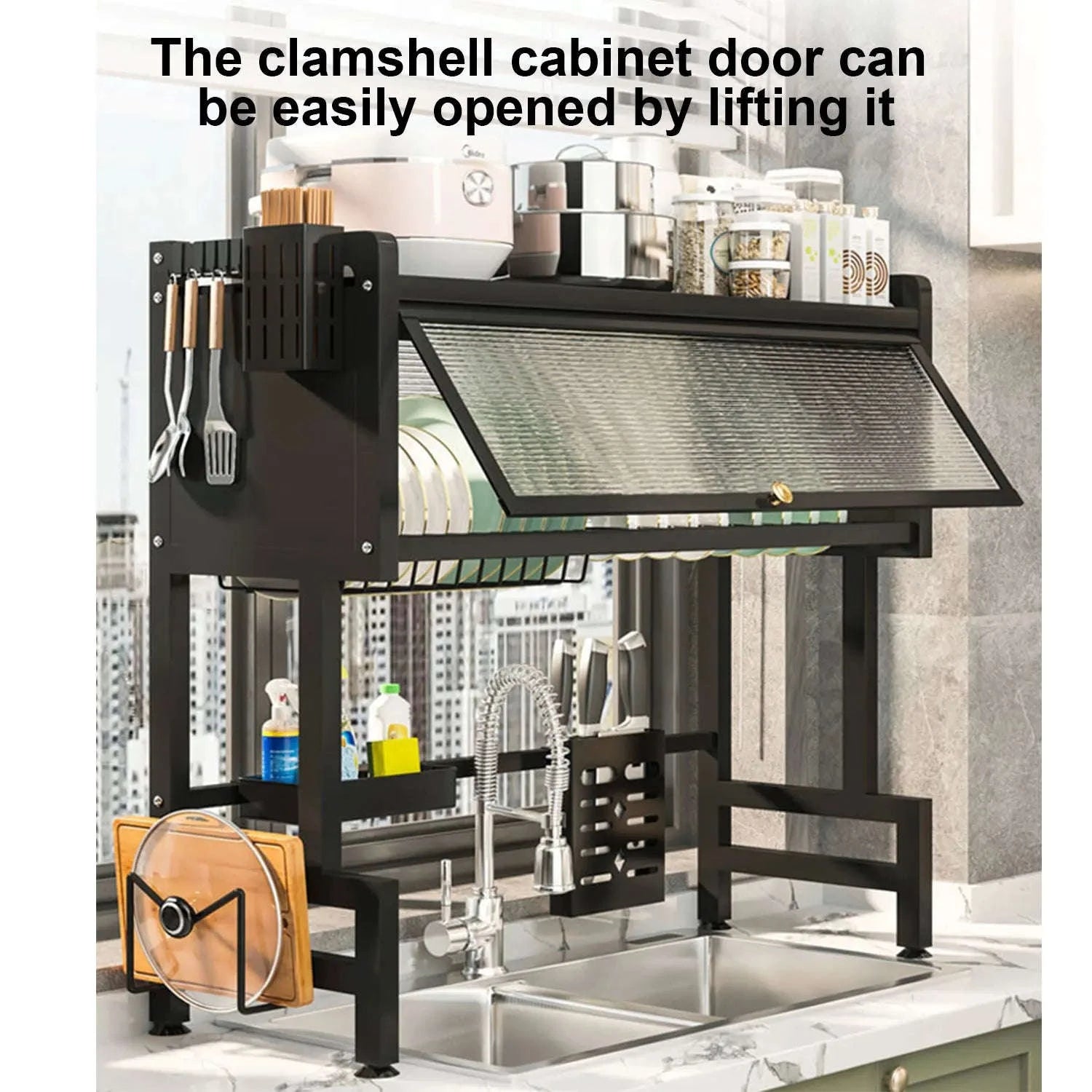 Over Sink Dish Drying Rack 2-Tier with Flip Cover Storage Shelf-Type B / france / 2-tier