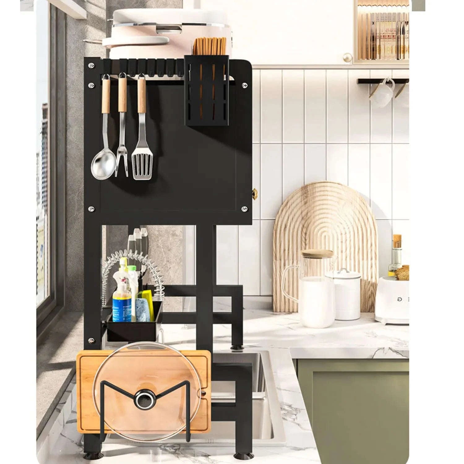 Over Sink Dish Drying Rack with Cover 2-Tier Large Capacity 85cm-black / france / 2-tier