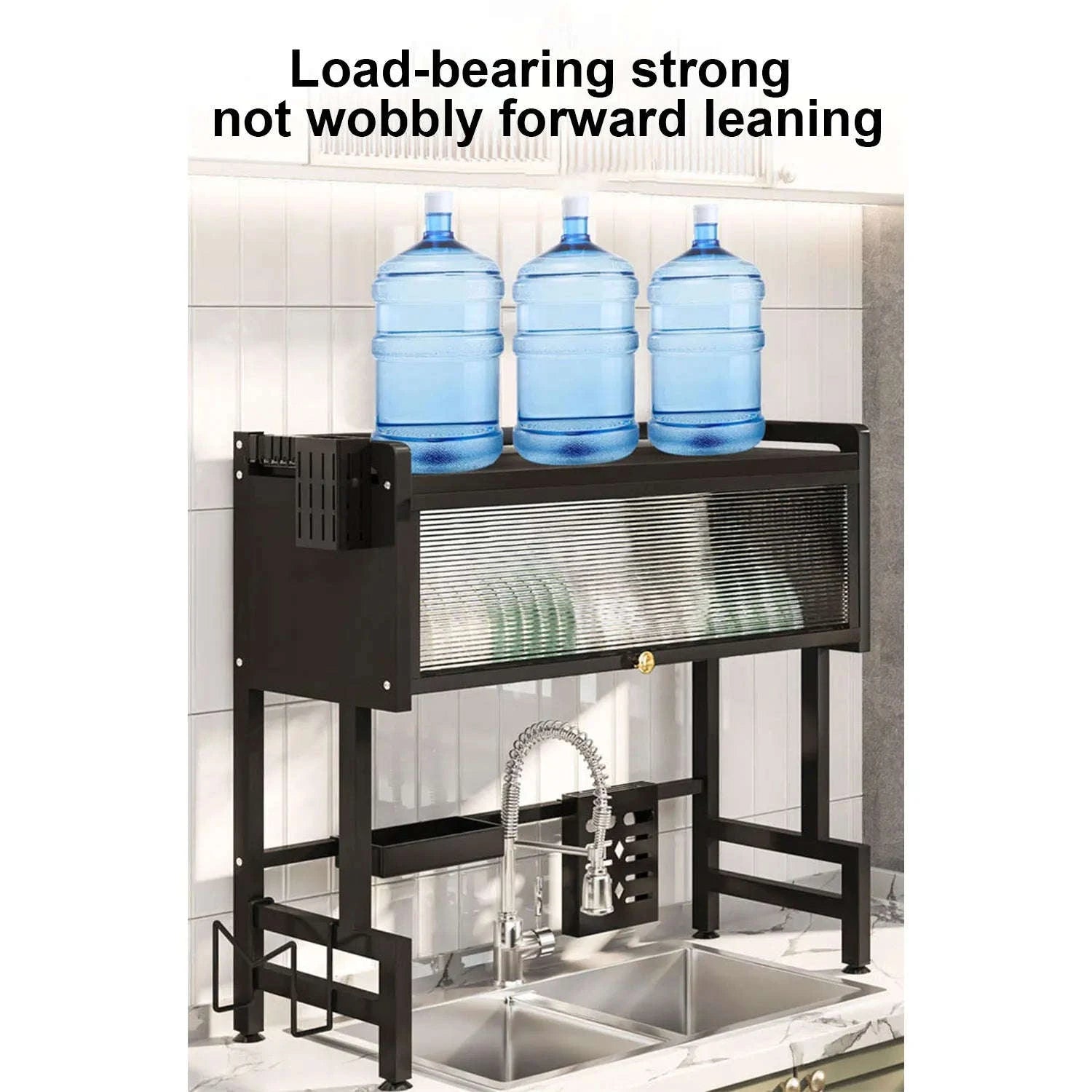 Over Sink Dish Drying Rack with Cover 2-Tier Large Capacity 85cm-black / france / 2-tier