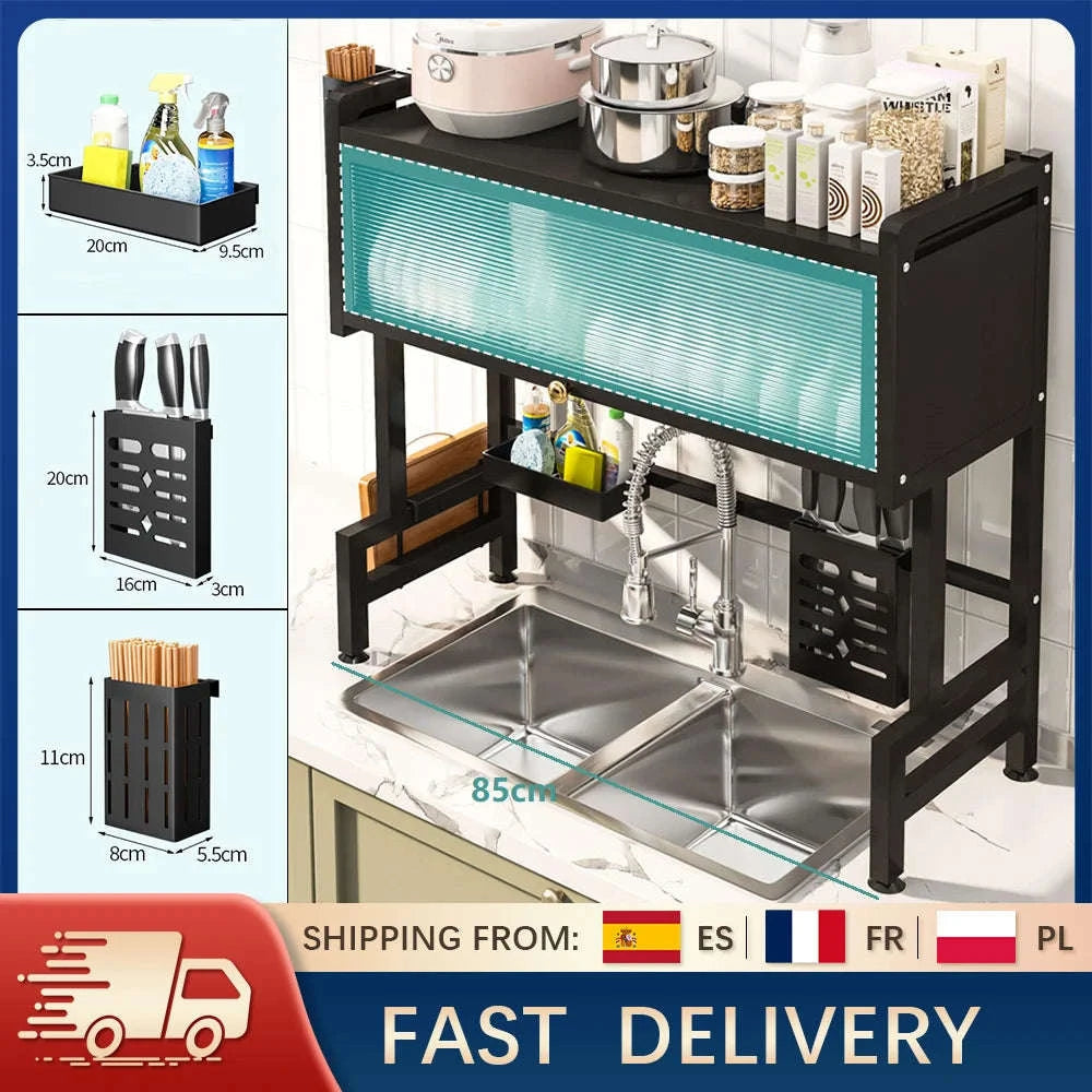 Over Sink Dish Drying Rack with Cover 2-Tier Large Capacity 85cm-black / france / 2-tier