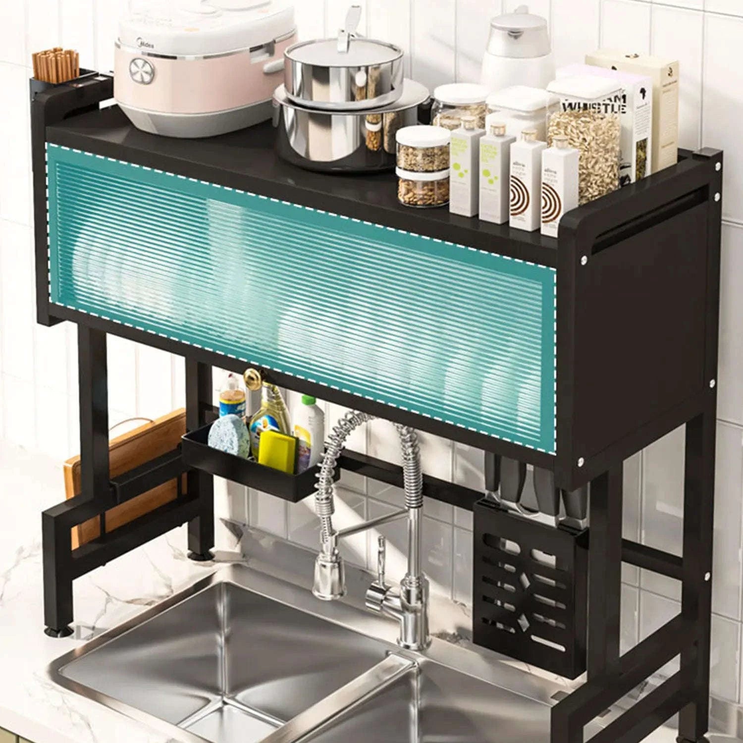 Over Sink Dish Drying Rack with Cover 2-Tier Large Capacity 85cm-black / france / 2-tier