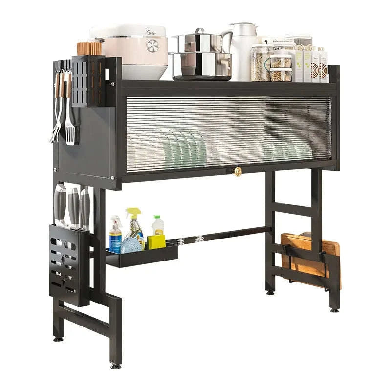 Over Sink Dish Drying Rack with Cover 2-Tier Large Capacity 85cm-black / france / 2-tier