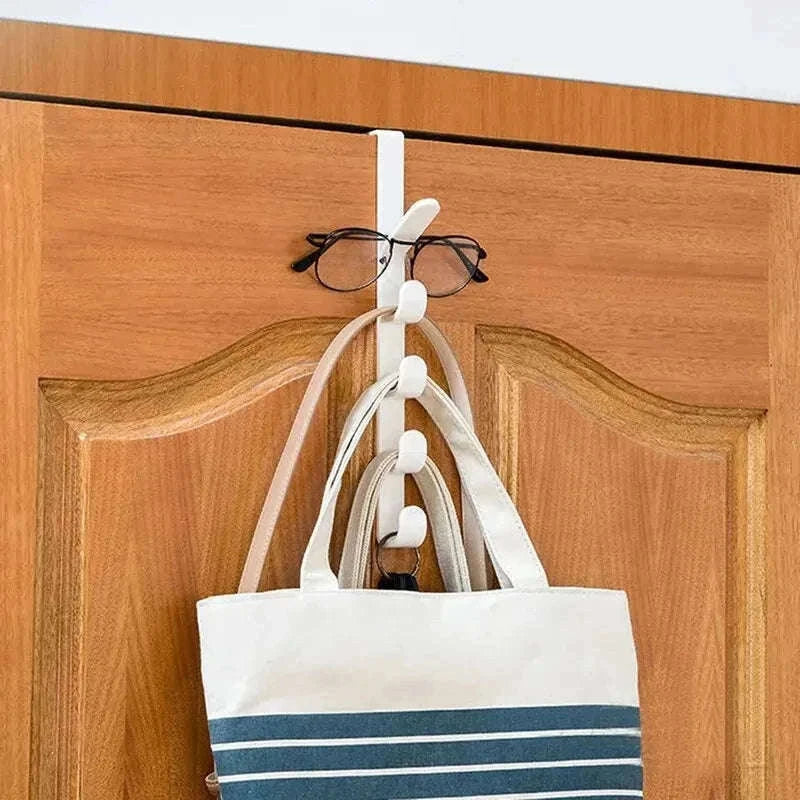 Over-the-Door Hook Organizer, 5-Hook Door Rack for Daily Storage-brown