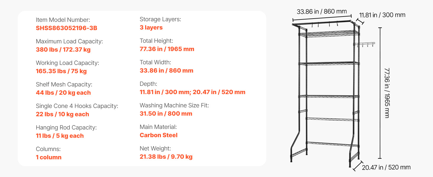 SucceBuy Over Washer and Dryer Storage Shelves Laundry Room Drying Rack with Hanger Rod and Hooks for Laundry Room Organization