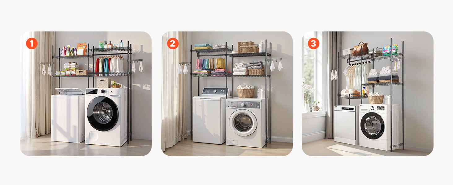 SucceBuy Over Washer and Dryer Storage Shelves Laundry Room Drying Rack with Hanger Rod and Hooks for Laundry Room Organization