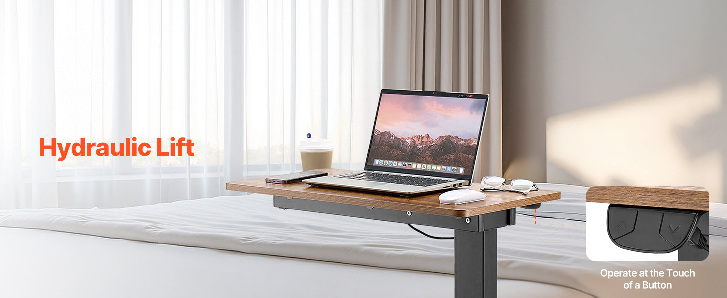 Adjustable Overbed Table with Wheels & Tilt Top for Bedside Work