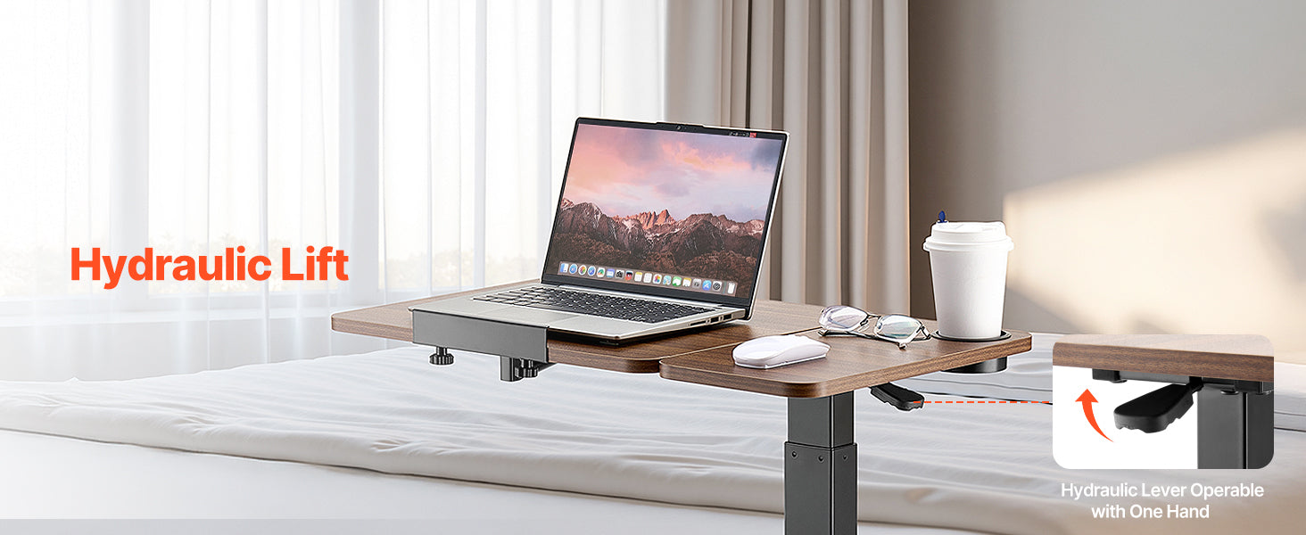 Adjustable Overbed Table with Wheels & Tilt Top for Bedside Work