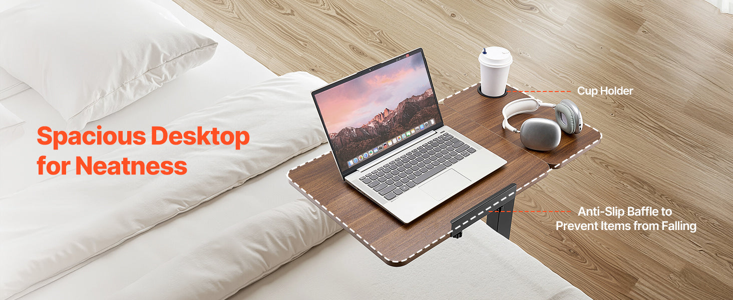 Adjustable Overbed Table with Wheels & Tilt Top for Bedside Work