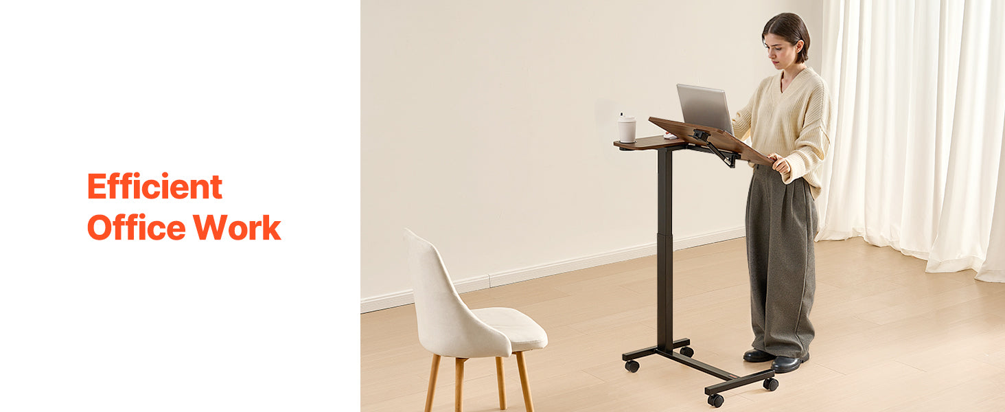 Adjustable Overbed Table with Wheels & Tilt Top for Bedside Work