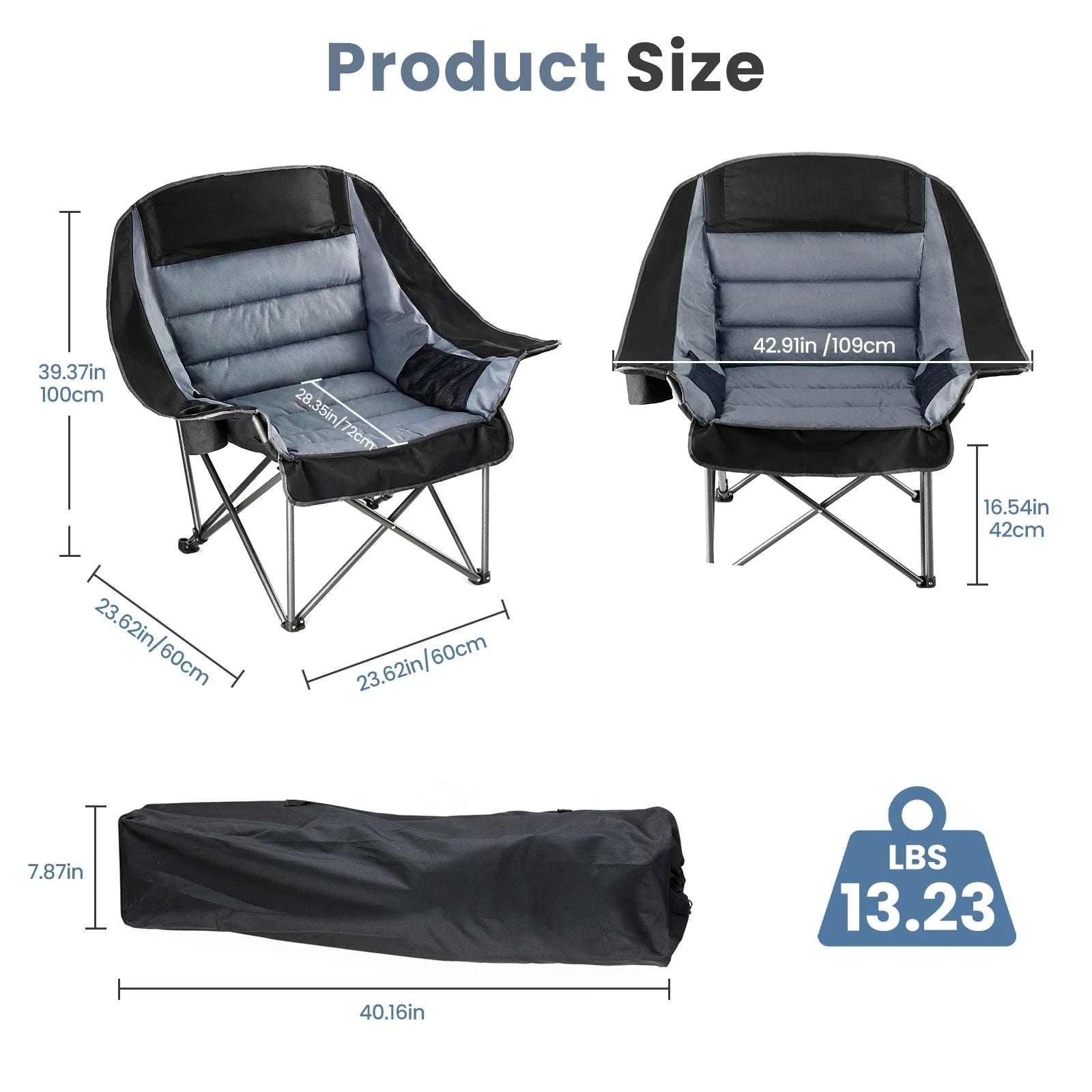 Oversized 450lbs Camping Chair with Cup Holder and Storage-Red Gray / United States
