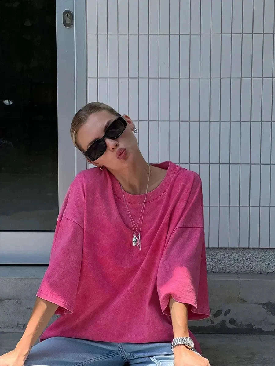 Oversized Cotton T-Shirt Loose Fit Solid Color Casual Tee-GRAY / XXXL