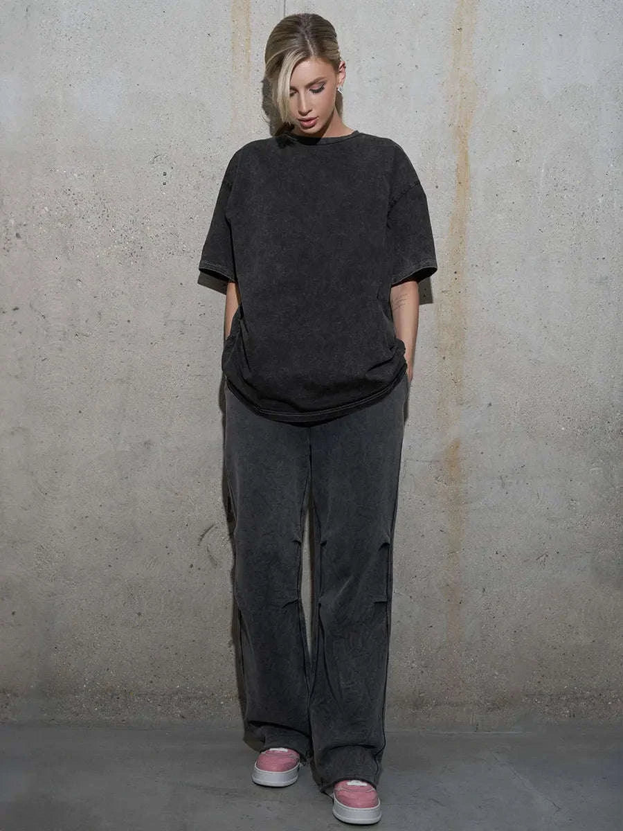 Oversized Cotton T-Shirt Loose Fit Solid Color Casual Tee-GRAY / XXXL