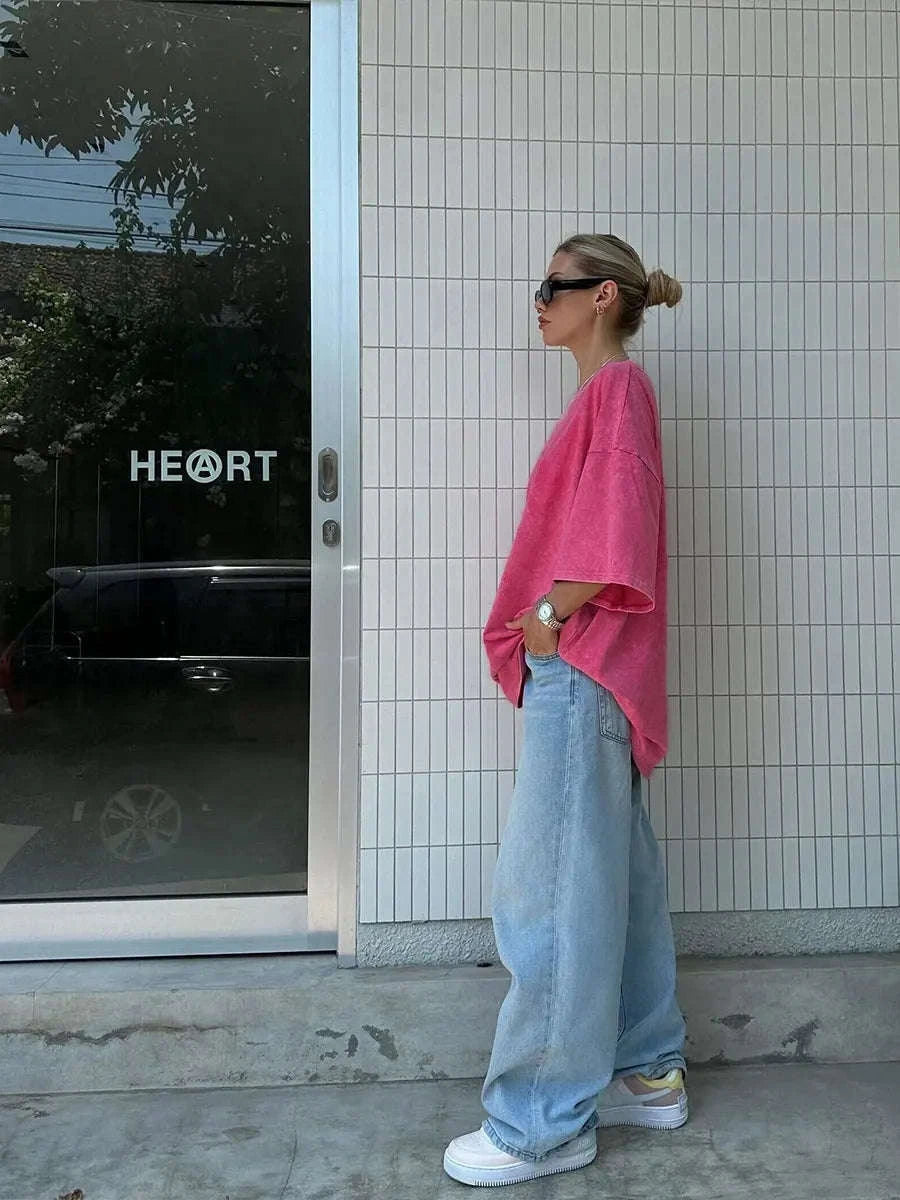 Oversized Cotton T-Shirt Loose Fit Solid Color Casual Tee-GRAY / XXXL