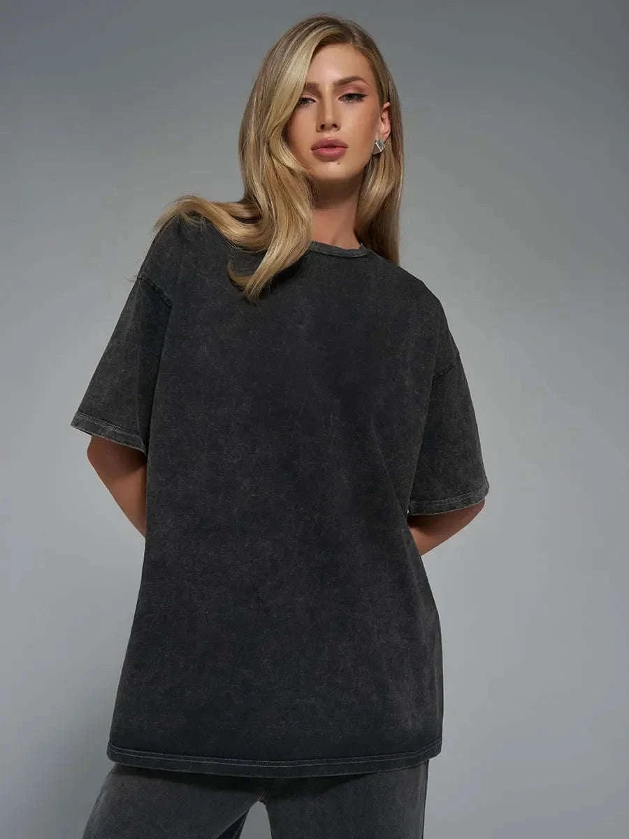 Oversized Cotton T-Shirt Loose Fit Solid Color Casual Tee-GRAY / XXXL