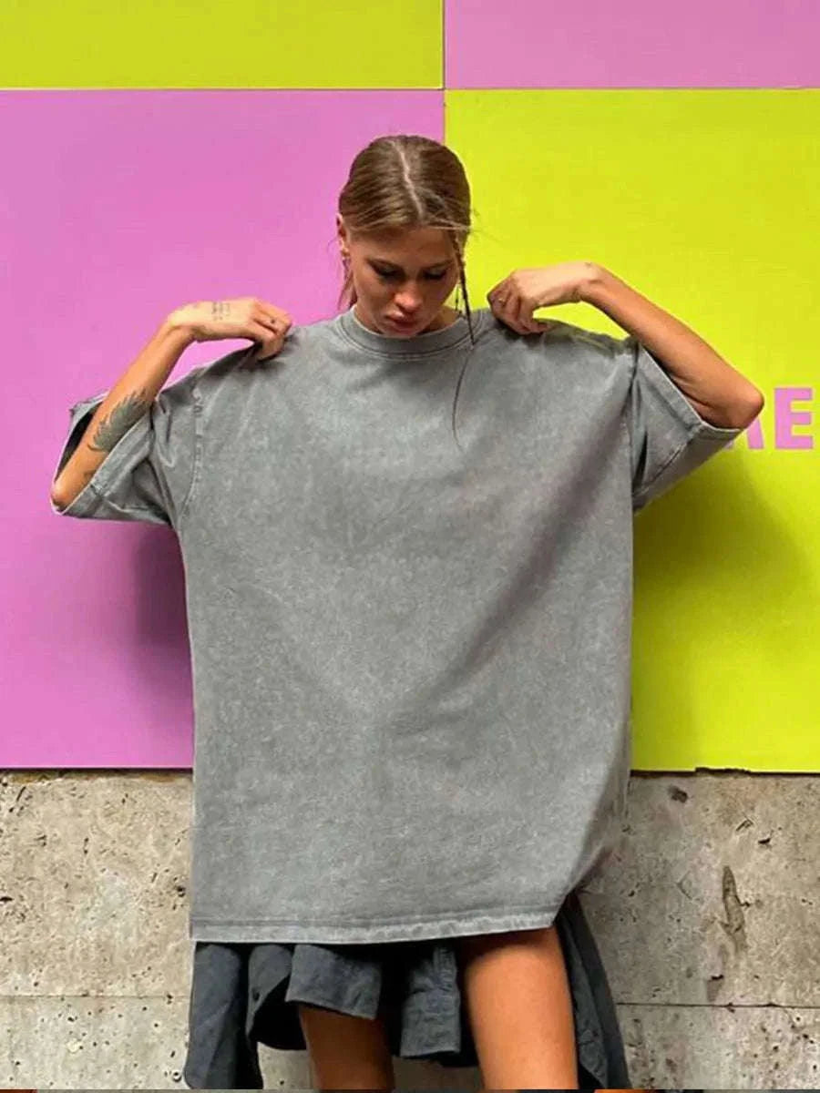 Oversized Cotton T-Shirt Loose Fit Solid Color Casual Tee-GRAY / XXXL
